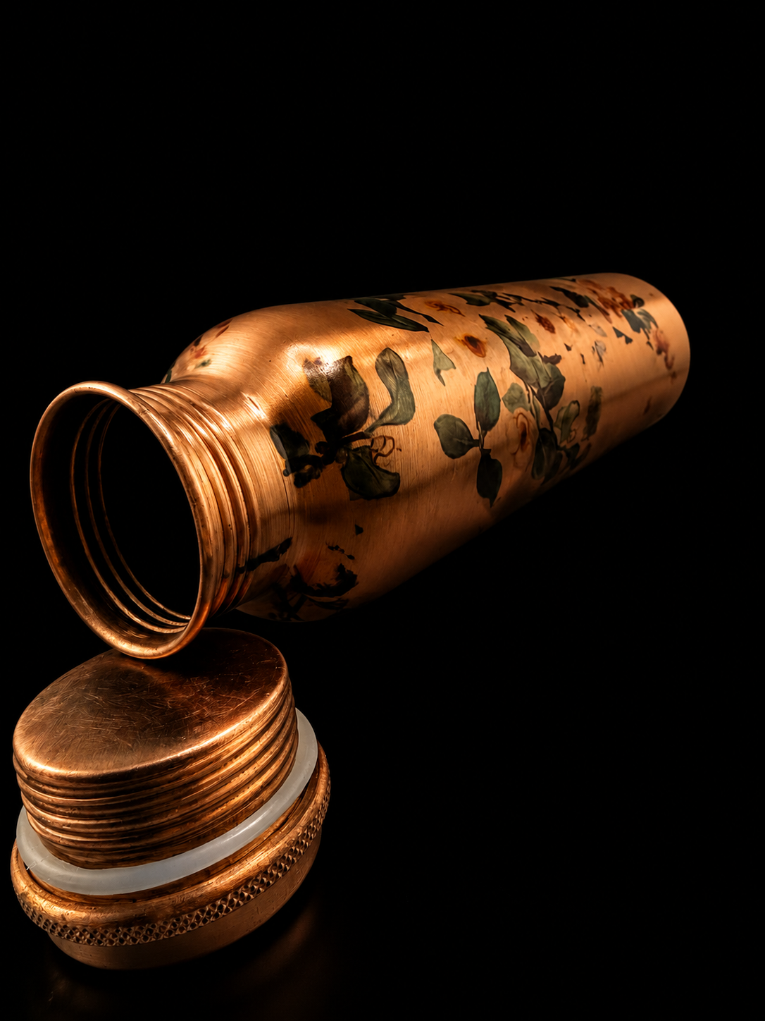 .999 900ml Pure Copper Water Bottle - Floral