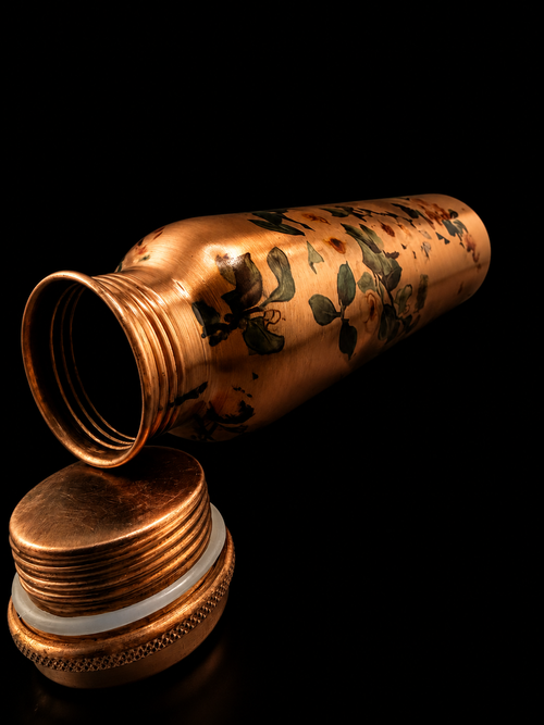 .999 900ml Pure Copper Water Bottle - Floral