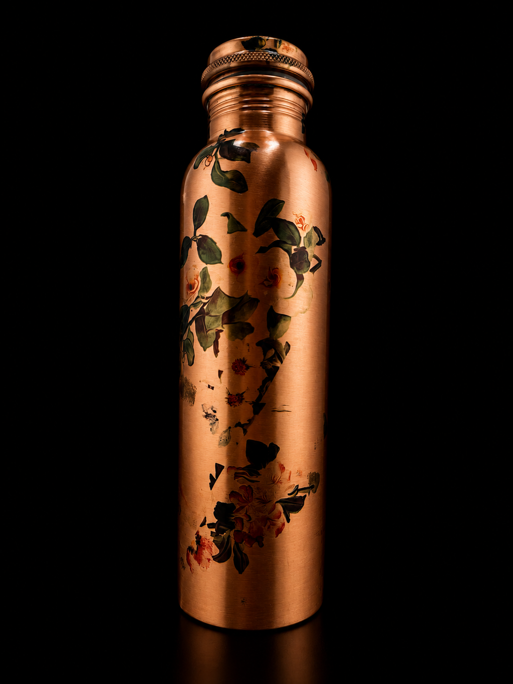 .999 900ml Pure Copper Water Bottle - Floral